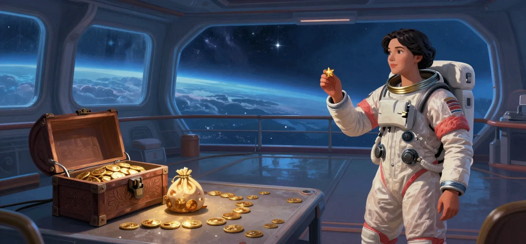 A treasure chest and coin pouch represent the Luckyme Casino no deposit bonus