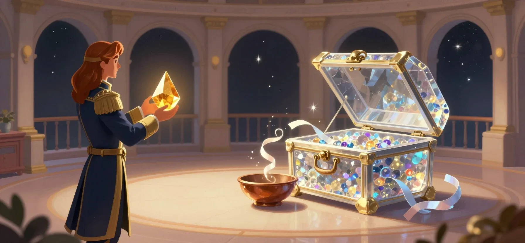 Luckyme Casino welcome bonus with a treasure chest, coins and sparkling stars